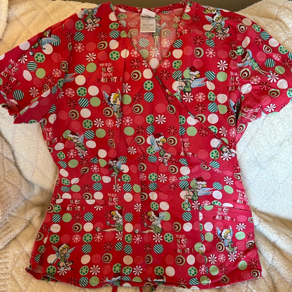 VINTAGE Tinker Bell Christmas scrub top
